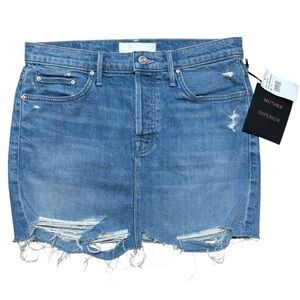 Mother Superior The Vagabond Mini Fray Denim Skirt NWT In Destroyed Bills Sz 28